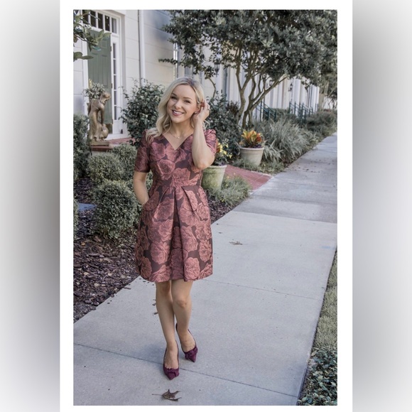 Gal Meets Glam Womens Ingrid Rust Rose Floral Jacquard Fit & Flare Mini Dress 4 - Picture 15 of 16